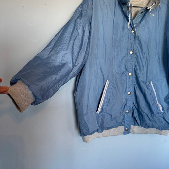 Vintage 90s Be In The Seen Blue Gray Jacket Reversible Patchwork Cottage Grandma - Picture 12 of 14